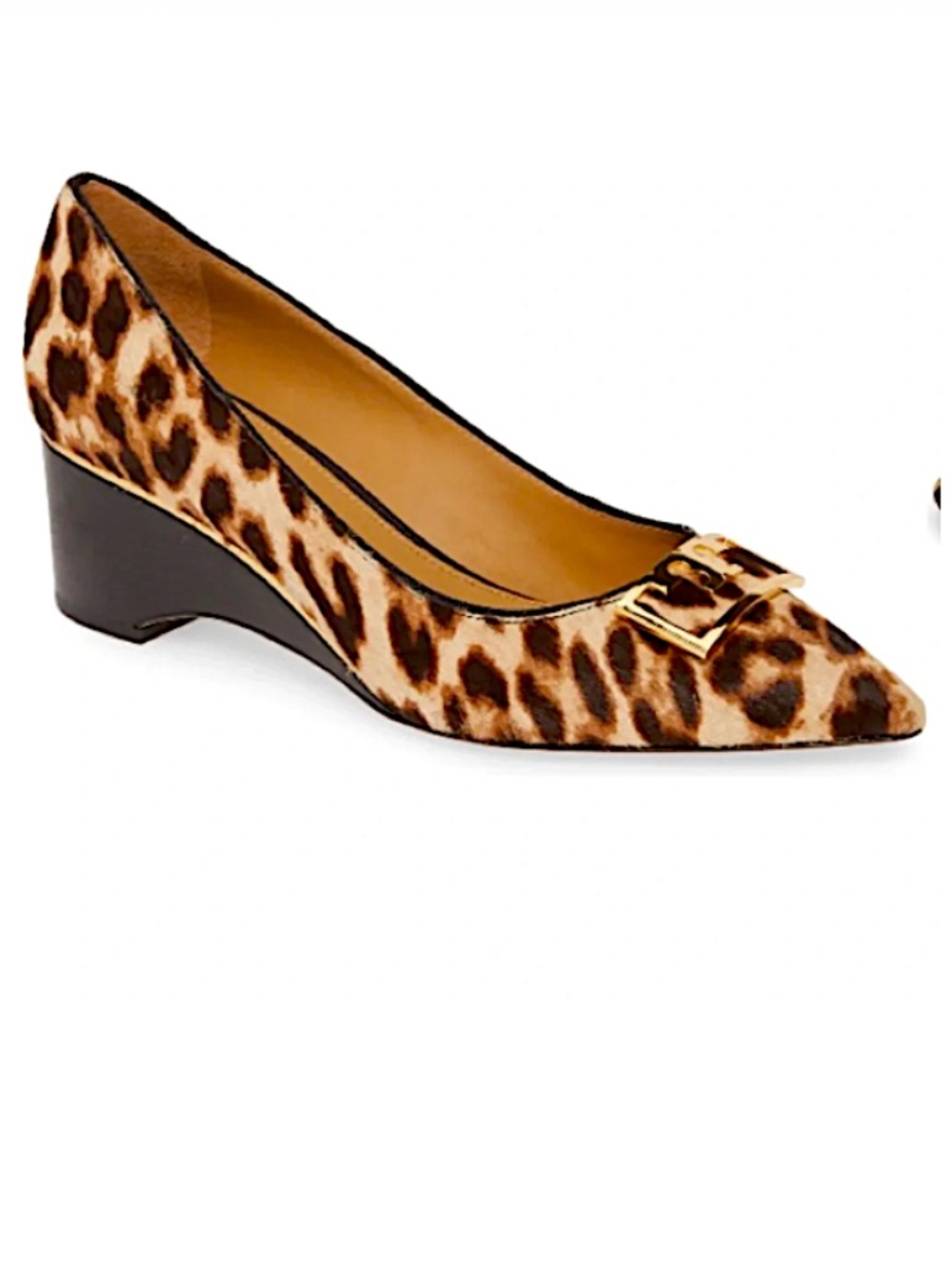 Tory Burch Gigi Wedge Pumps Leopard Calf Hair Pointy Toe